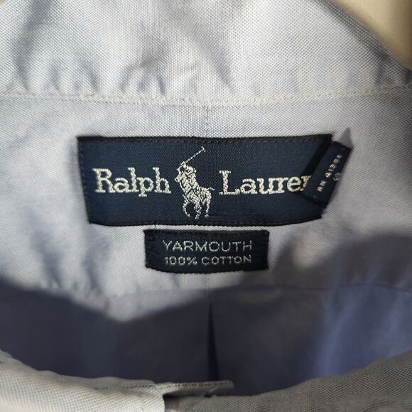 Ralph Lauren Mens Size 17-34‎ Yarmouth Cotton Button Down Oxford Shirt Blue FLAW - Picture 7 of 11
